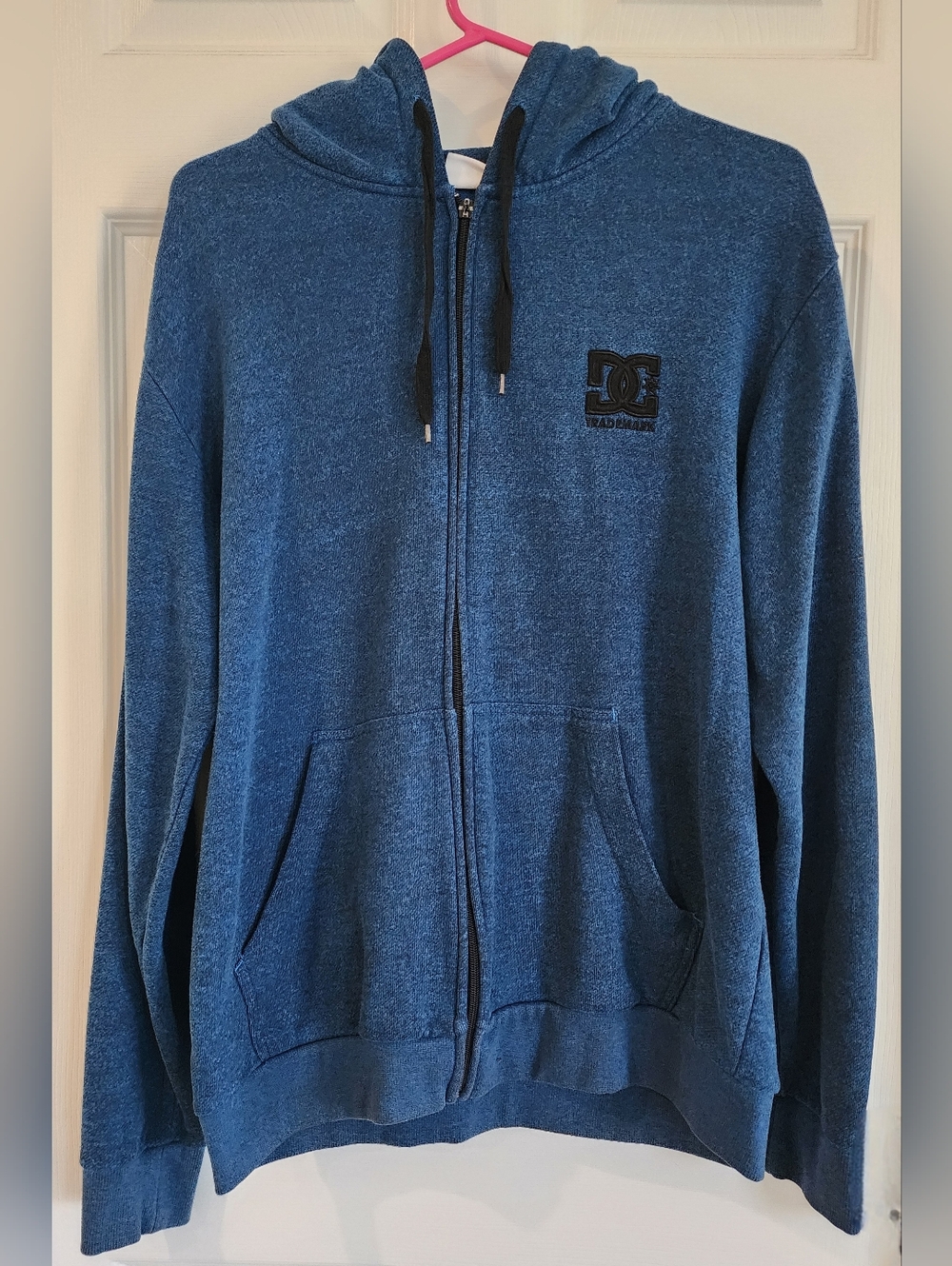 Blue DC Men's Logo Hoodie, Full Zip Long Sleeve Sweater, Medium